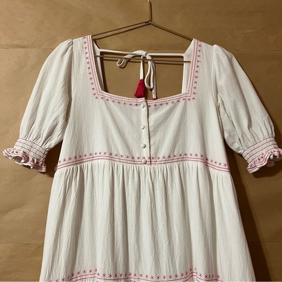 Oak Meadow | Poema Dress Embroidered Tiered Maxi Dress White Pink Size XS - Picture 5 of 16